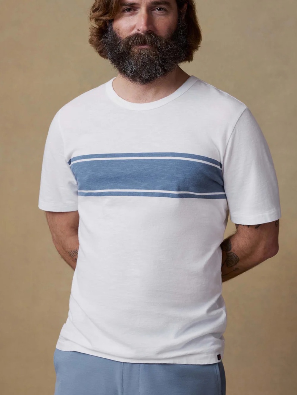 Faherty Surf Stripe Sunwashed Tee - White Surf Stripe with Blue Size Large